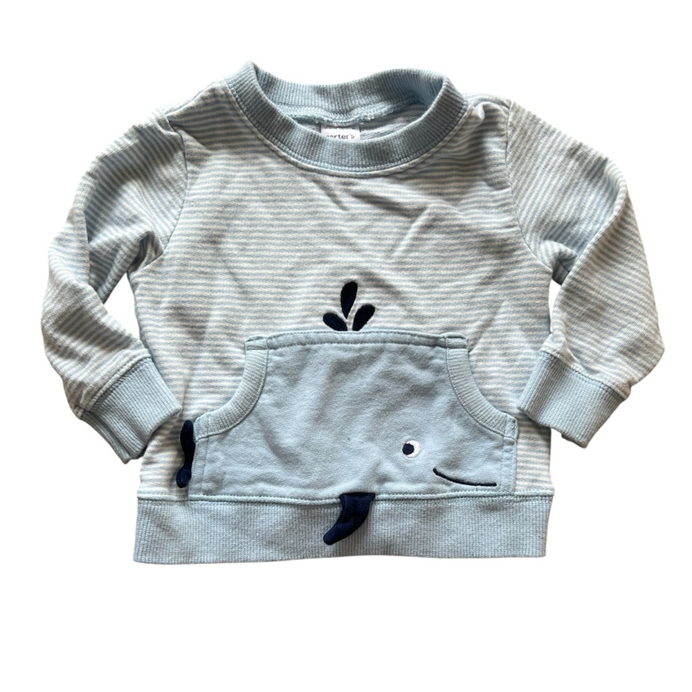 Carter’s Baby Boy Blue Striped Whale Pullover | 6M
